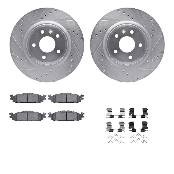 Dynamic Friction Co 7512-54058, Rotors-Drilled and Slotted-Silver w/ 5000 Advanced Brake Pads incl. Hardware, Zinc Coat 7512-54058